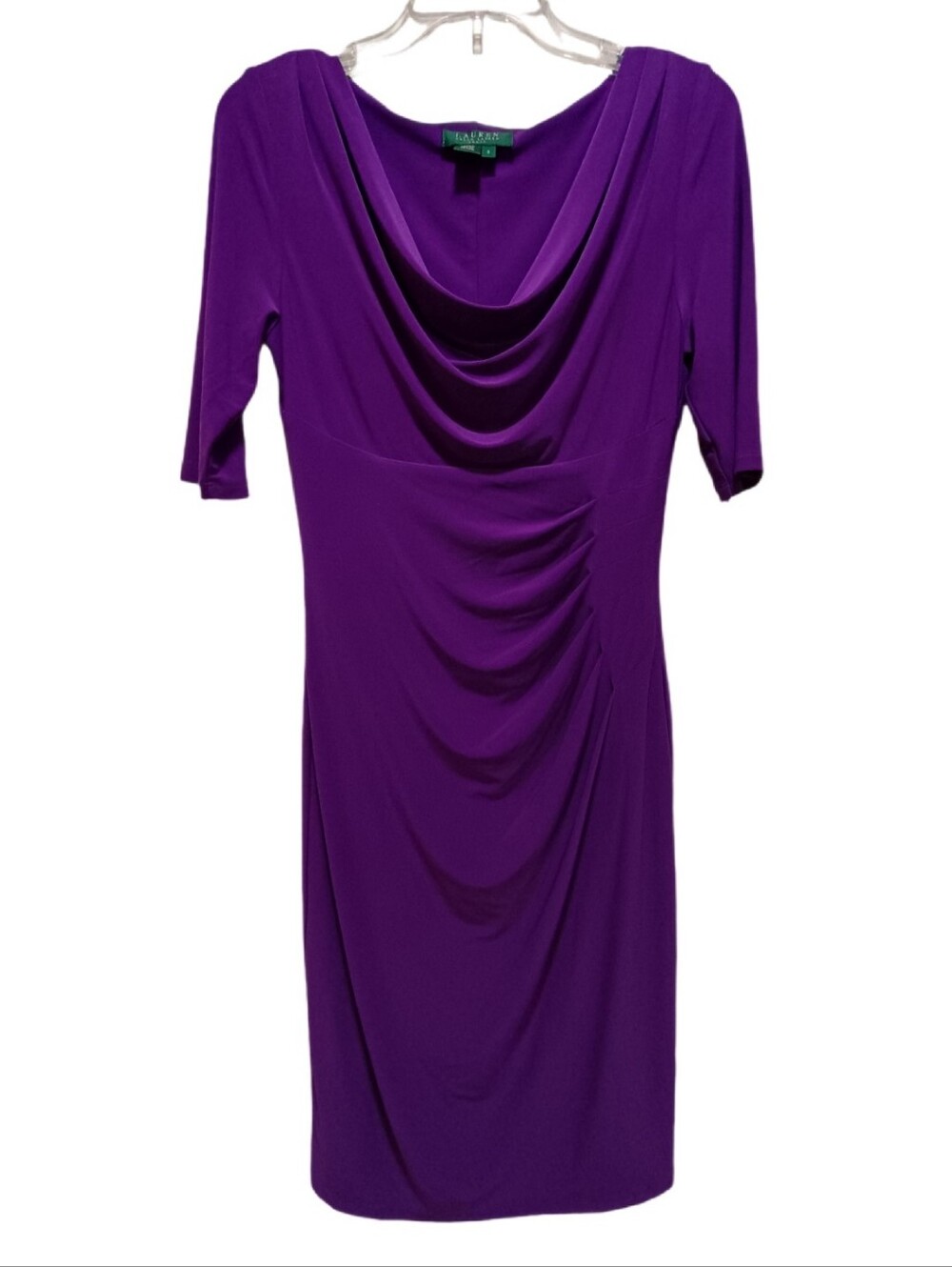 Lauren Ralph Lauren Purple Cowl Neck Ruched Sheath Dress Size 6
